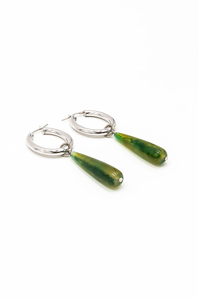 Pendant silver jade earrings