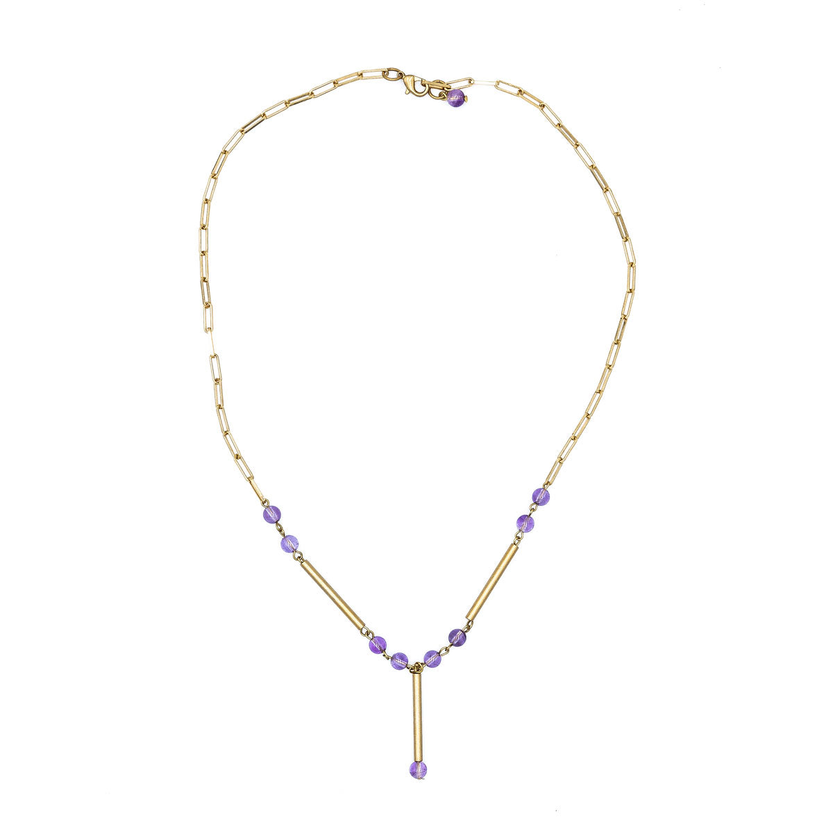 Amethyst brass chain necklace