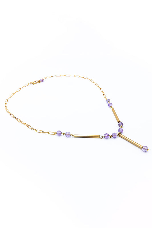 Amethyst brass chain necklace