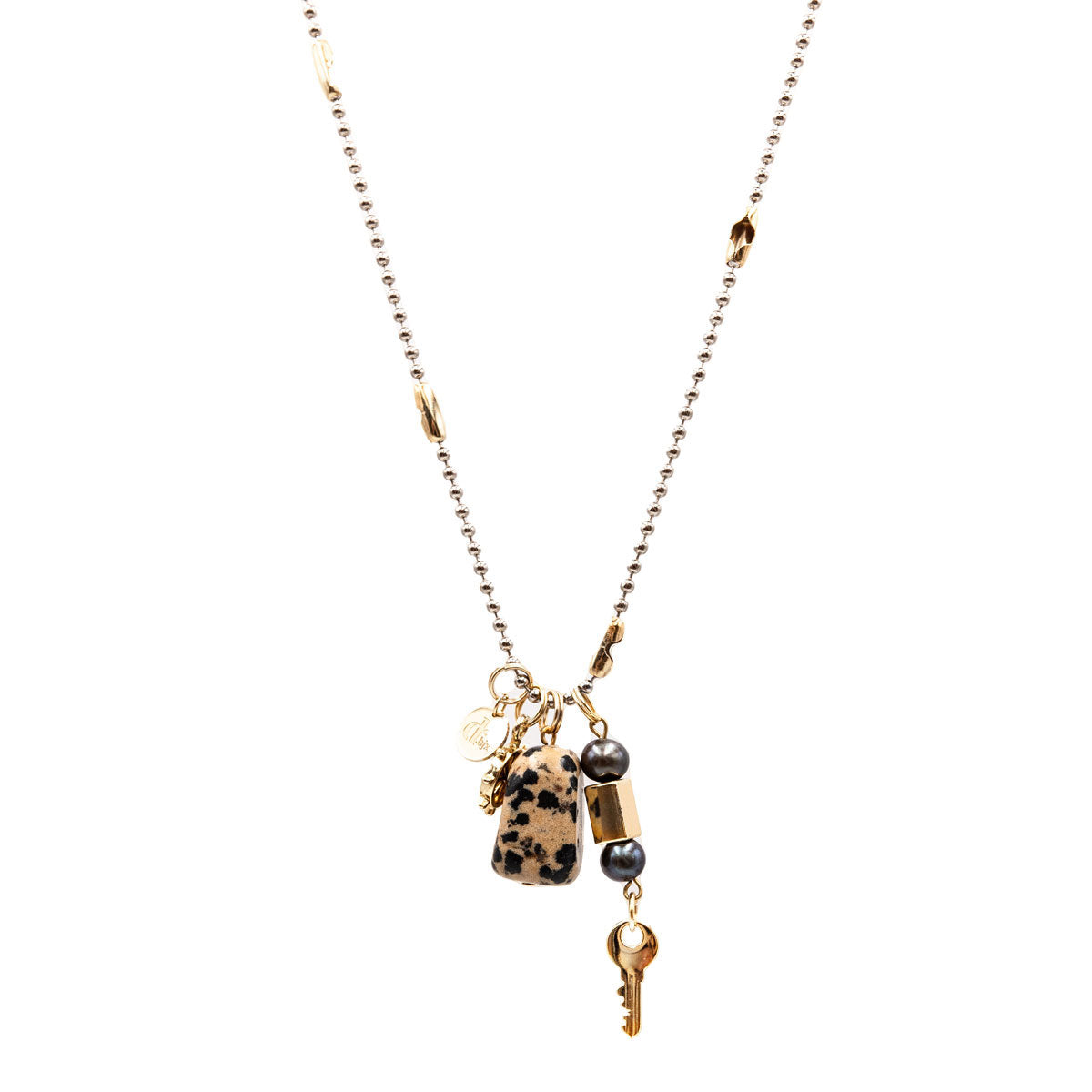 Dot chain necklace with Dalmatian Obsidian