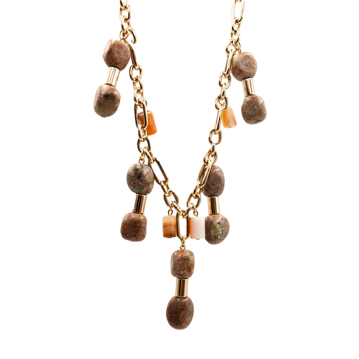 Gold chain necklace with Jasper pendants