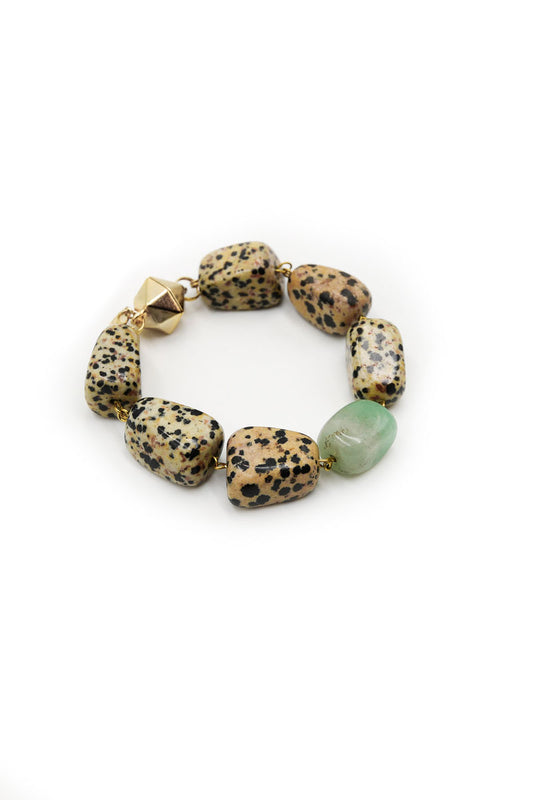 Dalmatian obsidian and green quartz bracelet