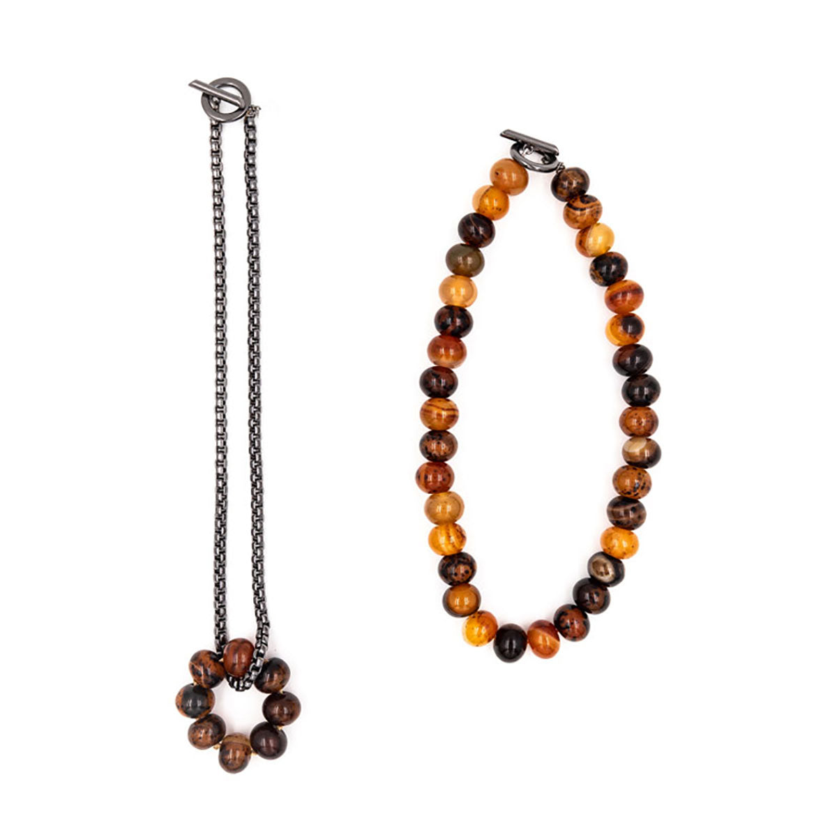 Two pieces orange and brown Agate necklace