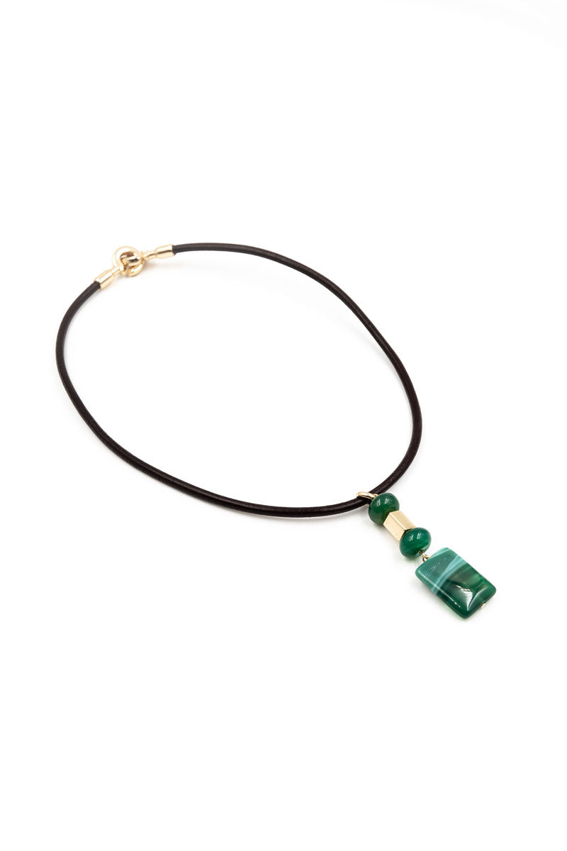 Leather chocker - Green Agate