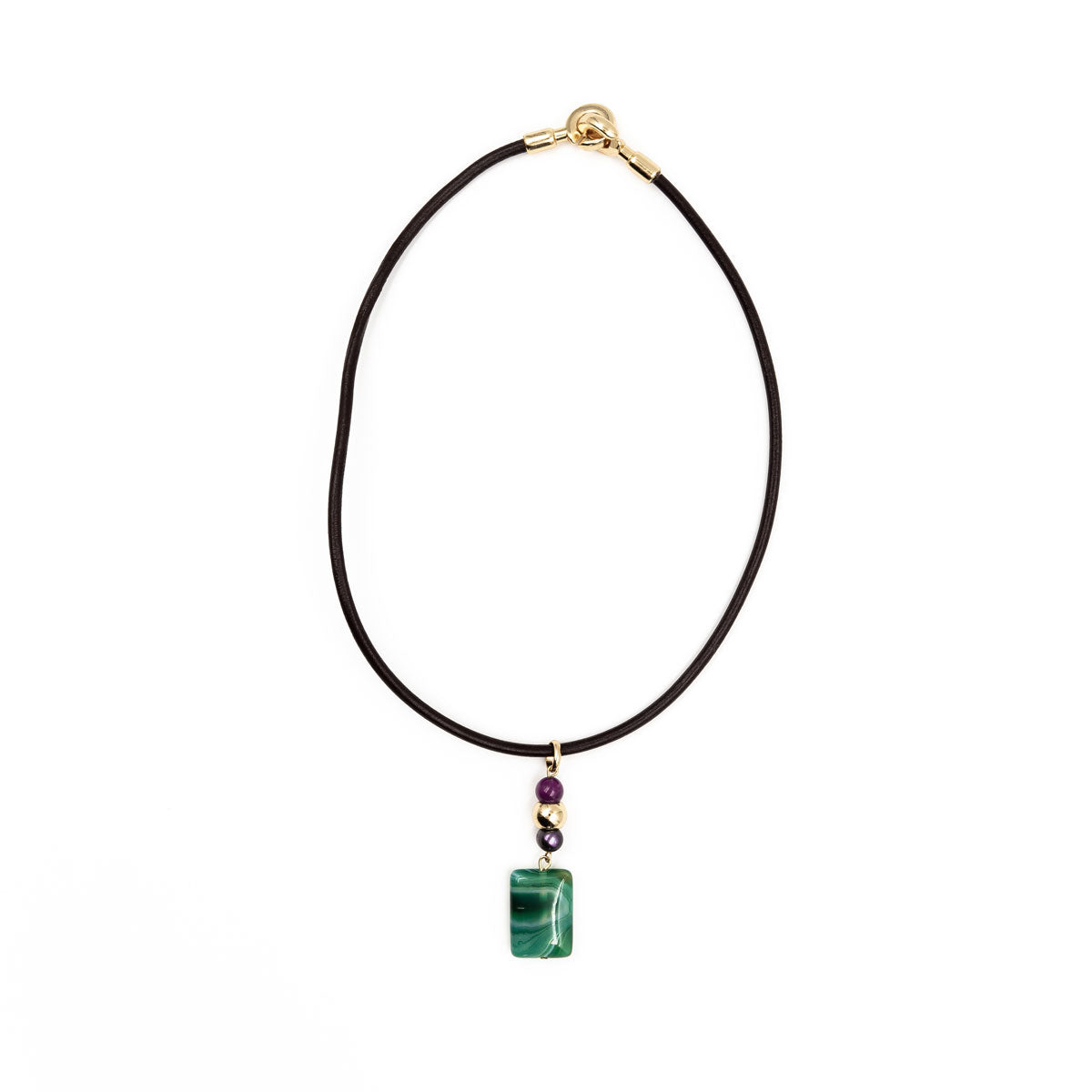 Leather chocker - Green Agate and Amethyst